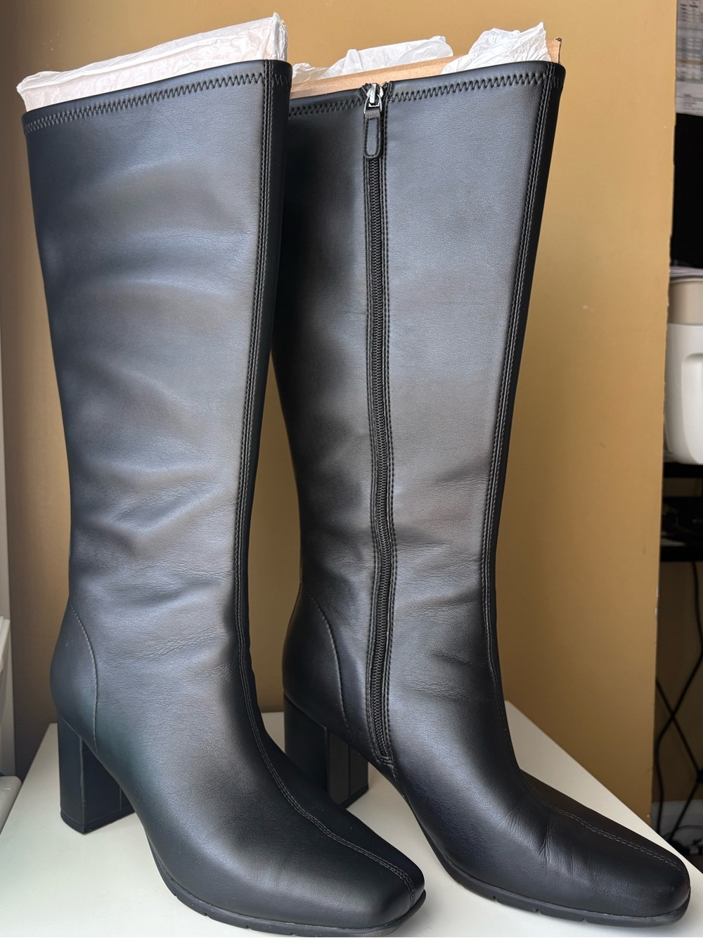 Aerosoles Micah Black Knee High Block Heel Square Toe Boots Size 9M